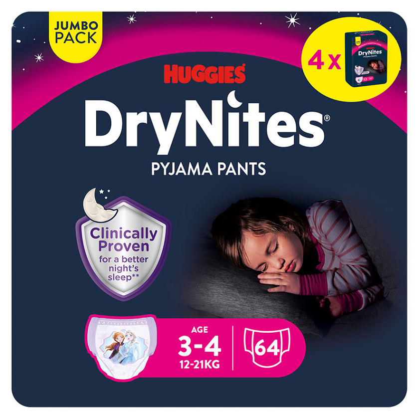 DRY NITES Natahovací kalhotky dívčí 3-4roky 64 kusů