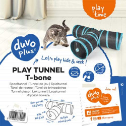 Duvo+ Hrací tunel pro kočky s míčem a zvonkem ve tvaru ” T ”  80x25cm -modroč