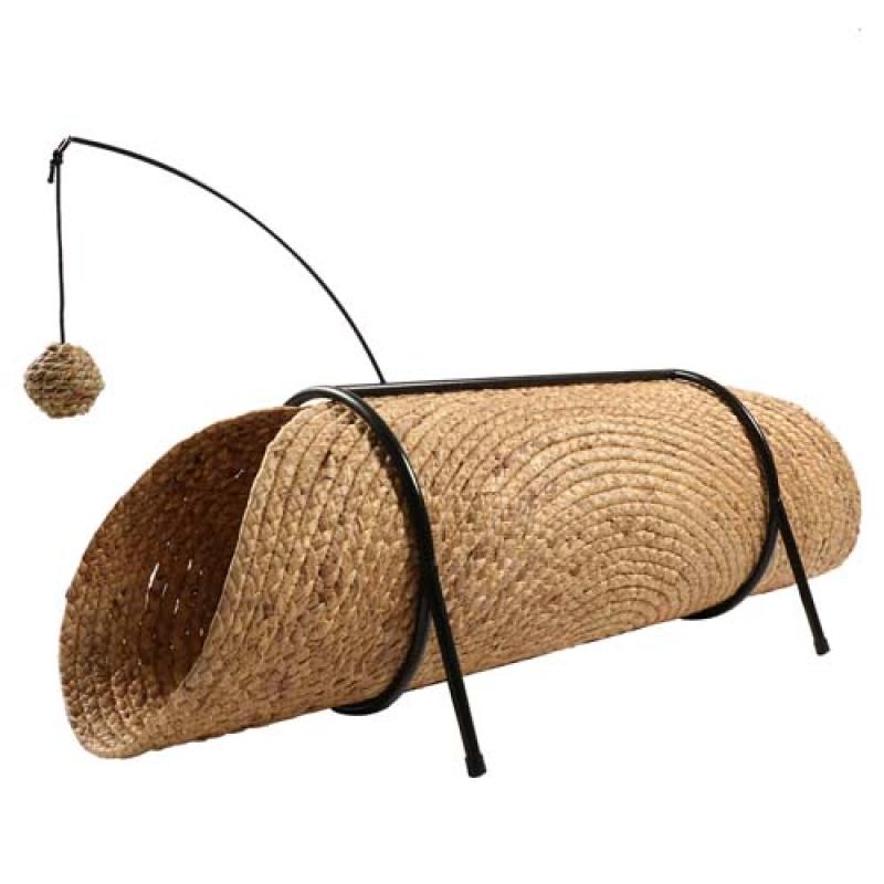 Ebi D&D Hrací tunel pro kočky s míčem z vodního hyacintu 80x36x25cm
