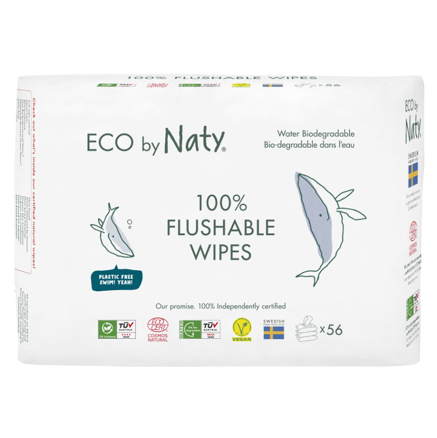ECO BY NATY Vlhčené ubrousky Naty bez vůně splachovatelné 3 x 56 ks