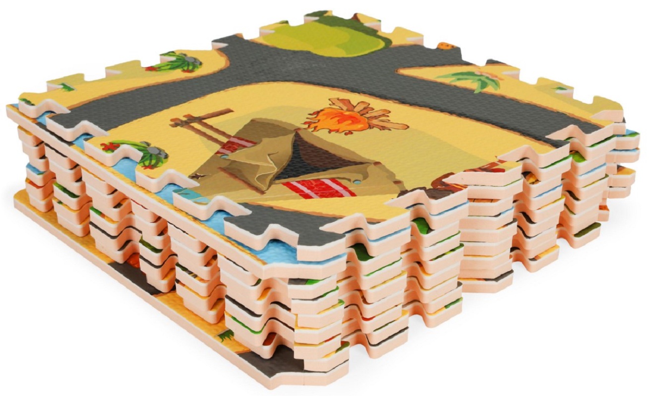 ECO TOYS Dětské pěnové puzzle 93,5x93,5cm, hrací deka, podložka na zem Safari, 9 dílů,