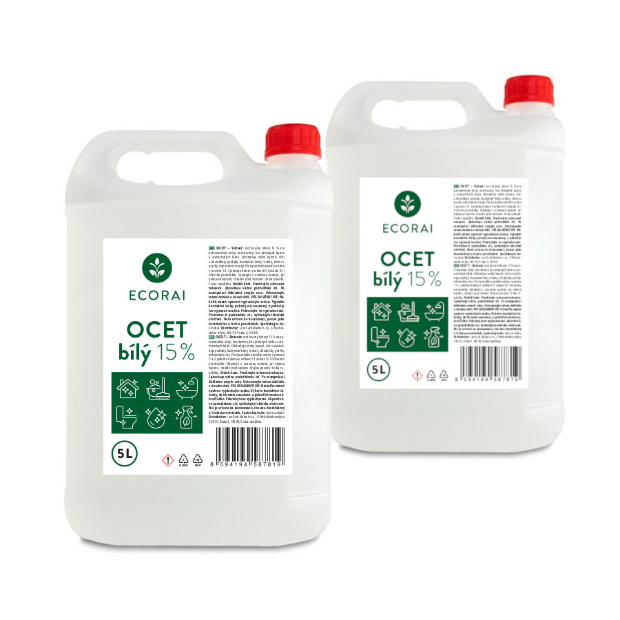 Ecorai Ocet bílý 15 % na úklid EXTRA ÚČINNÝ - kanystr 2 x 5 l (10 l) výhodné balení