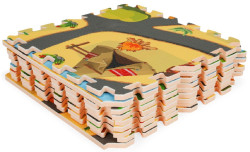 EcoToys Dětské pěnové puzzle 93,5x93,5cm, hrací deka, podložka na zem Safari, 9 dílů,