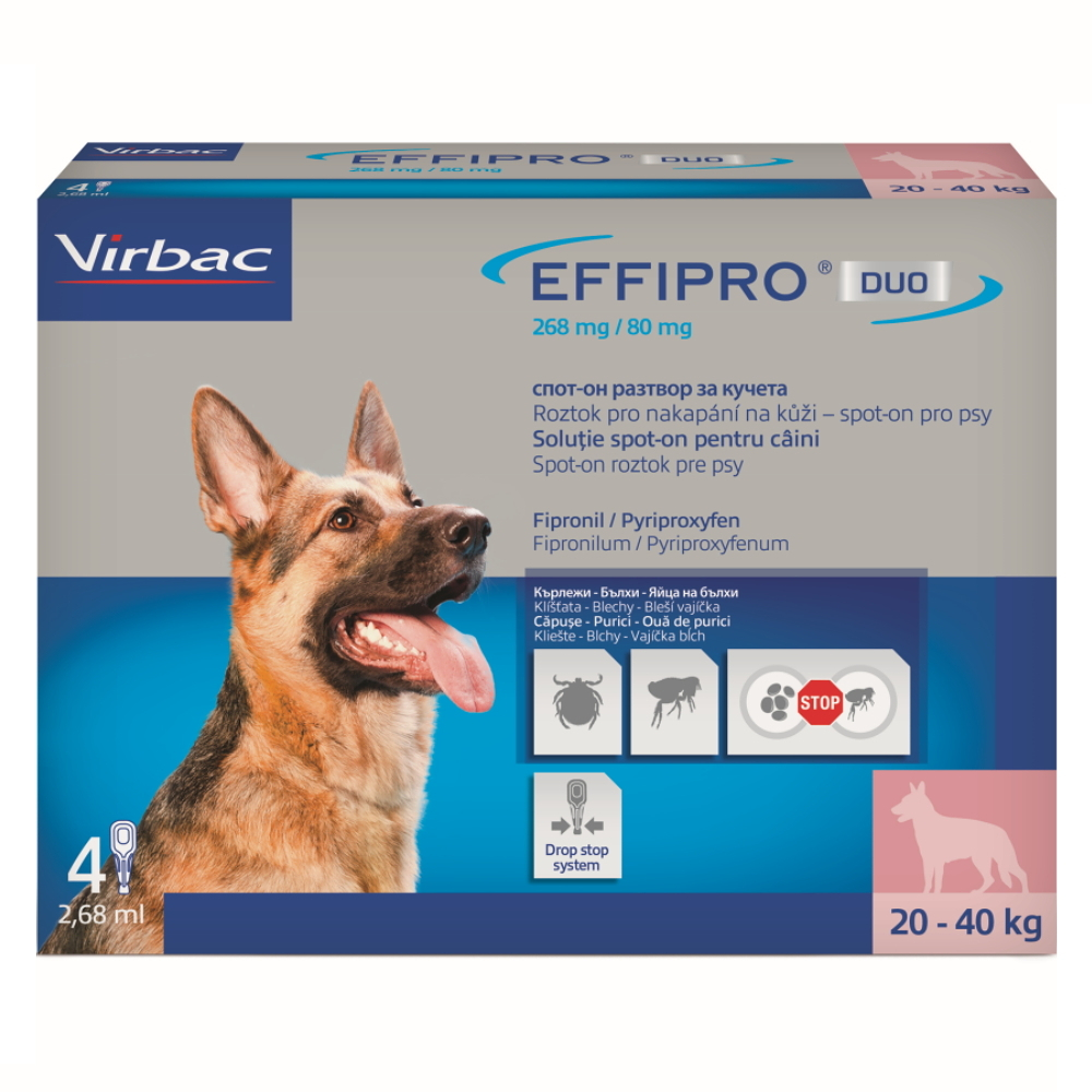 EFFIPRO DUO 268/80 mg spot-on pro psy L (20-40 kg) 2,68 ml 4 pipety