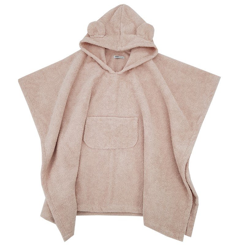 Eko Pončo bavlněné s kapucí a oušky Powder pink 75x120 cm