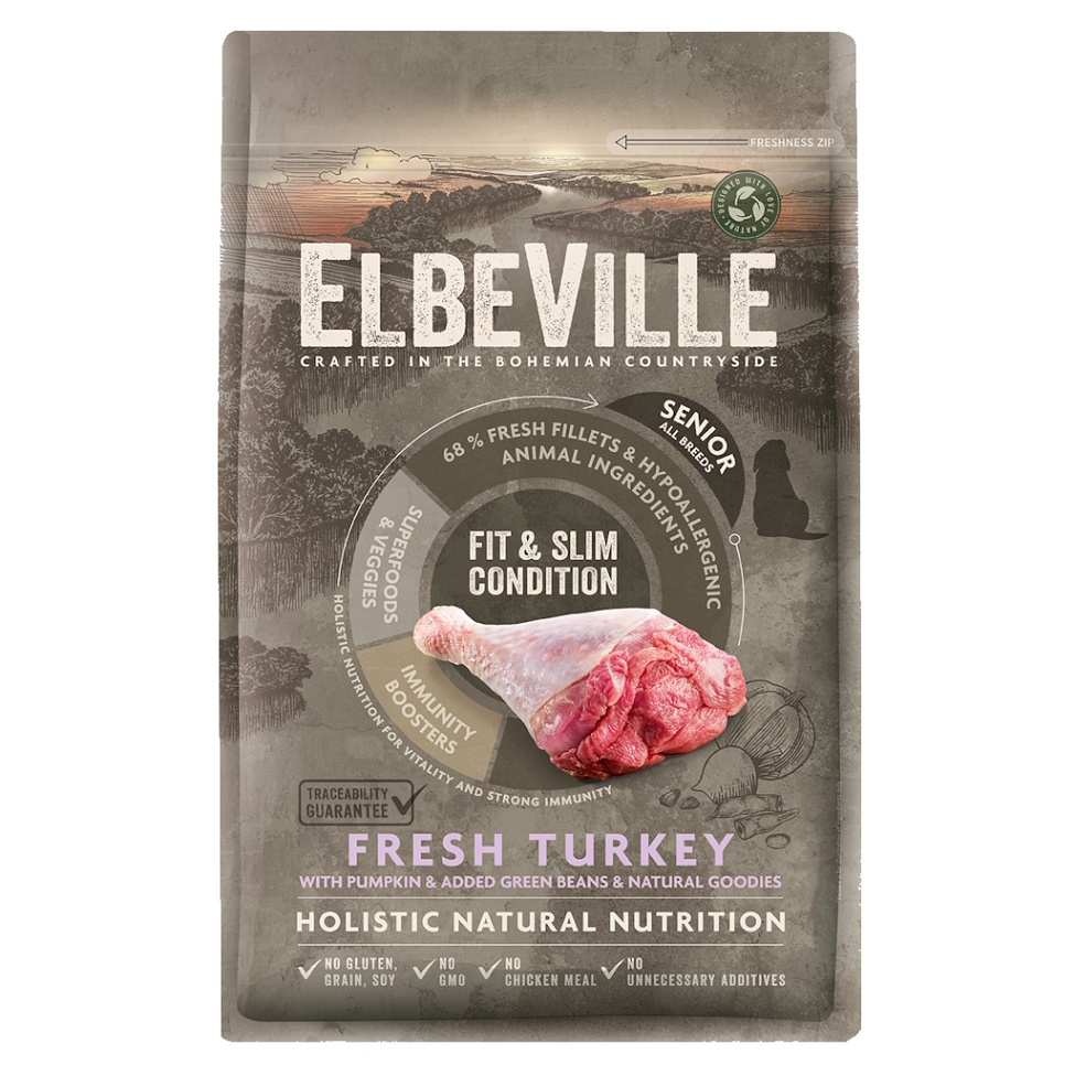 ELBEVILLE Senior Fit and Slim Condition Fresh Turkey granule pro psy, Hmotnost balení (g): 11,4 kg