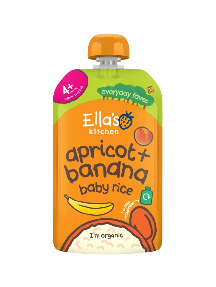 Ellas Kitchen BIO Dětská rýže Banán a meruňka kapsička 120 g