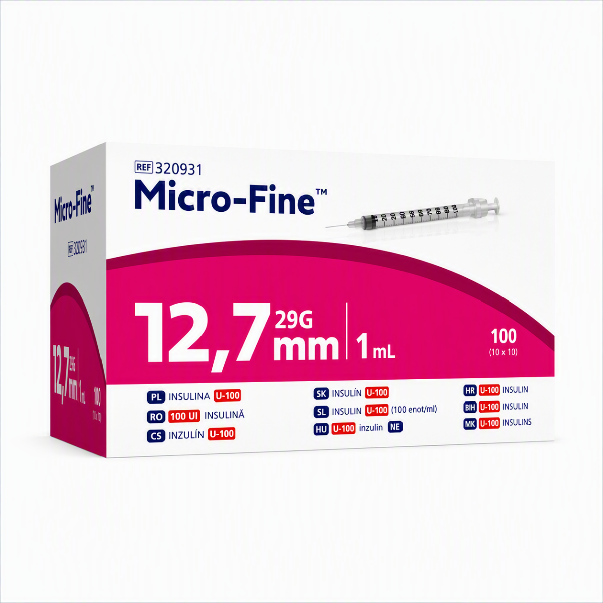 Embecta Micro-Fine U-100 12,7 mm 1 ml inzulínová stříkačka 100 ks