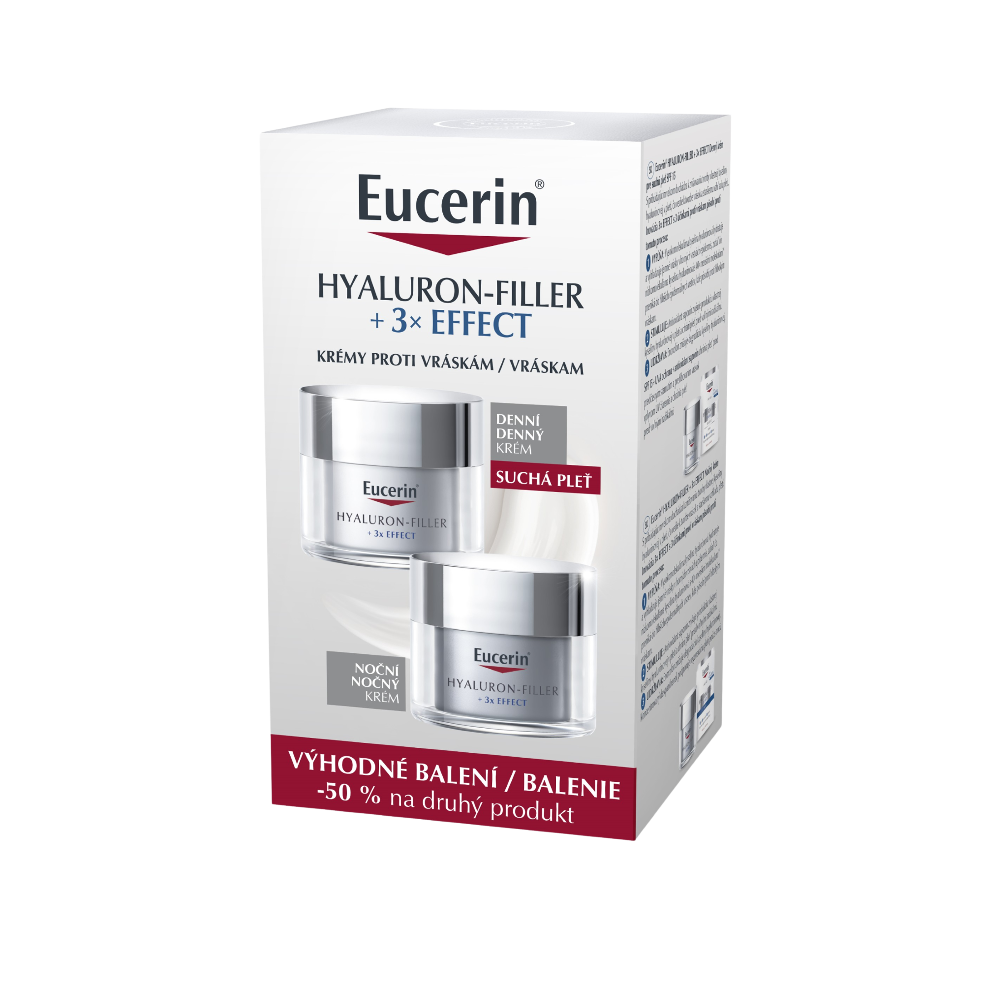 EUCERIN Hyaulor-Filler + 3x Effect Denní krém pre suchú pleť + Noční krém 2 x 50 ml