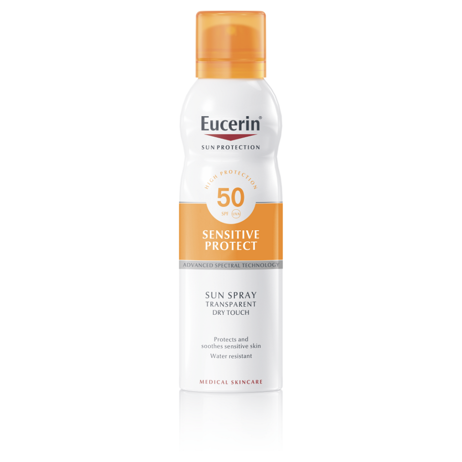 EUCERIN Sun Dry Touche Transparentní sprej na opalování SPF 50 200 ml, Určeno pro: Dospělé
