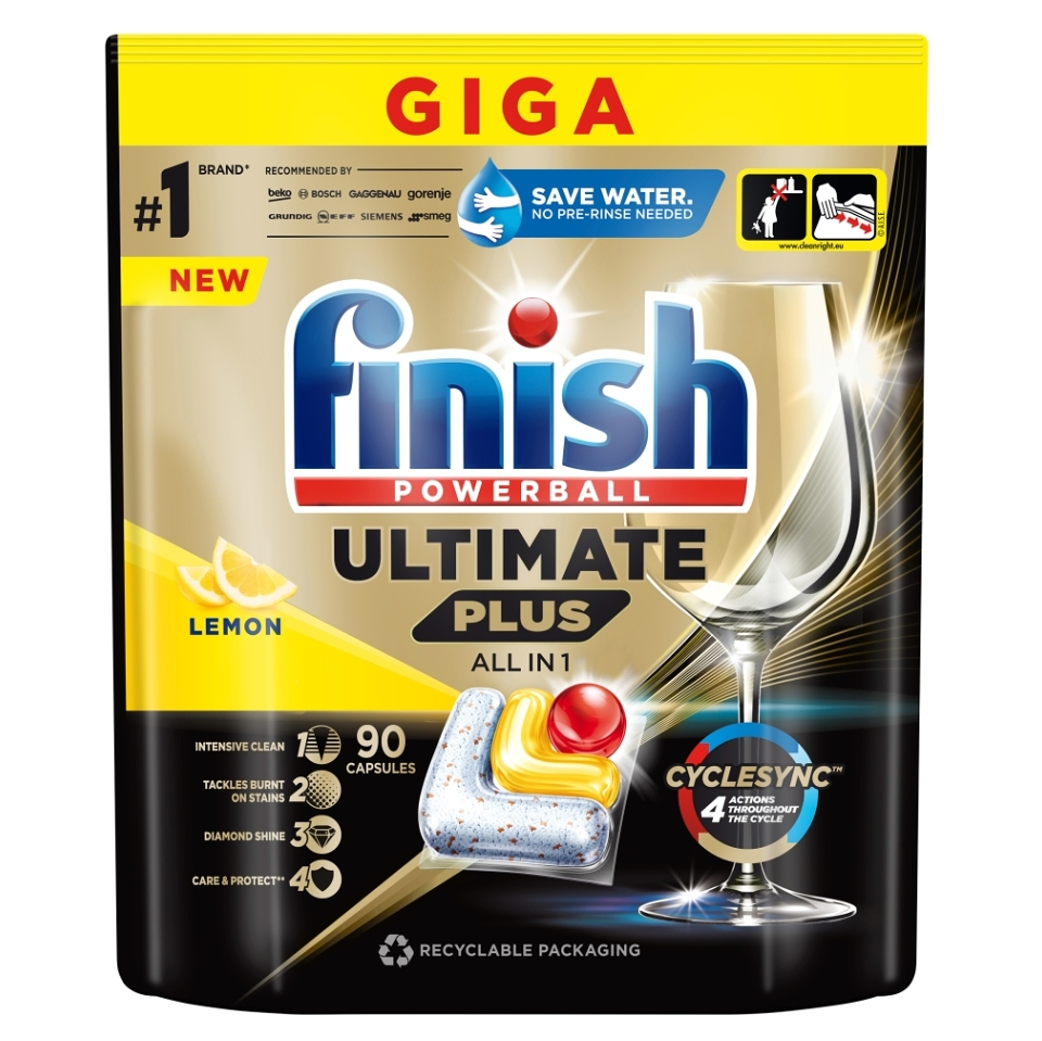 FINISH Ultimate Plus All in 1 Kapsle do myčky nádobí Lemon Sparkle 90 ks