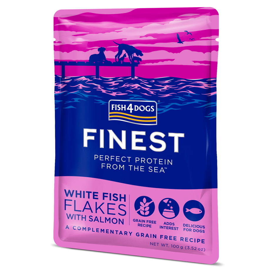 FISH4DOGS  Finest kousky bílé ryby s lososem kapsička pro psy 100 g
