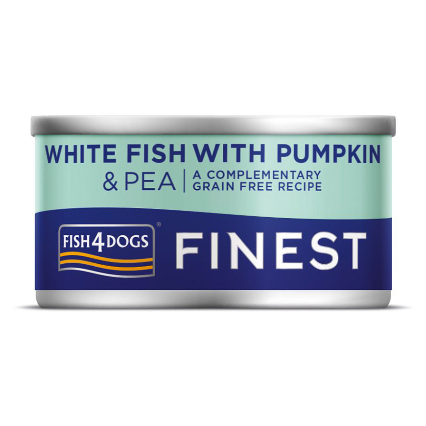 FISH4DOGS Konzerva pro psy Finest bílá ryba s dýní a hráškem 85 g