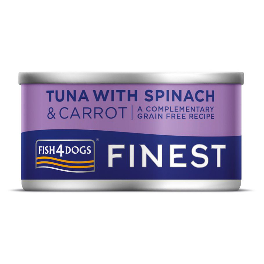 FISH4DOGS Konzerva pro psy Finest tuňák s mrkví a špenátem 85 g