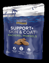 FISH4DOGS Support+ Skin & Coat, Pamlsky pro psy na podporu srsti s kousky makrely 225 g