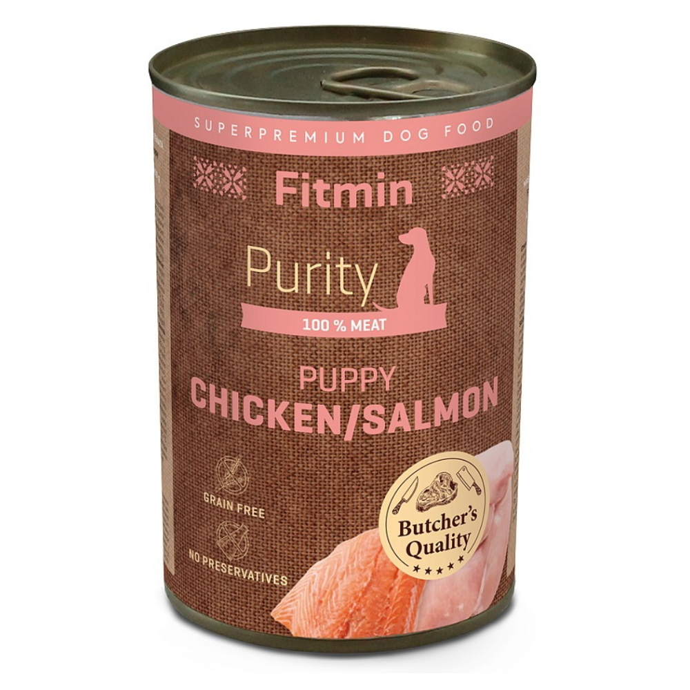 FITMIN Dog Purity tin konzerva pro štěňata kuřecí s lososem 400 g