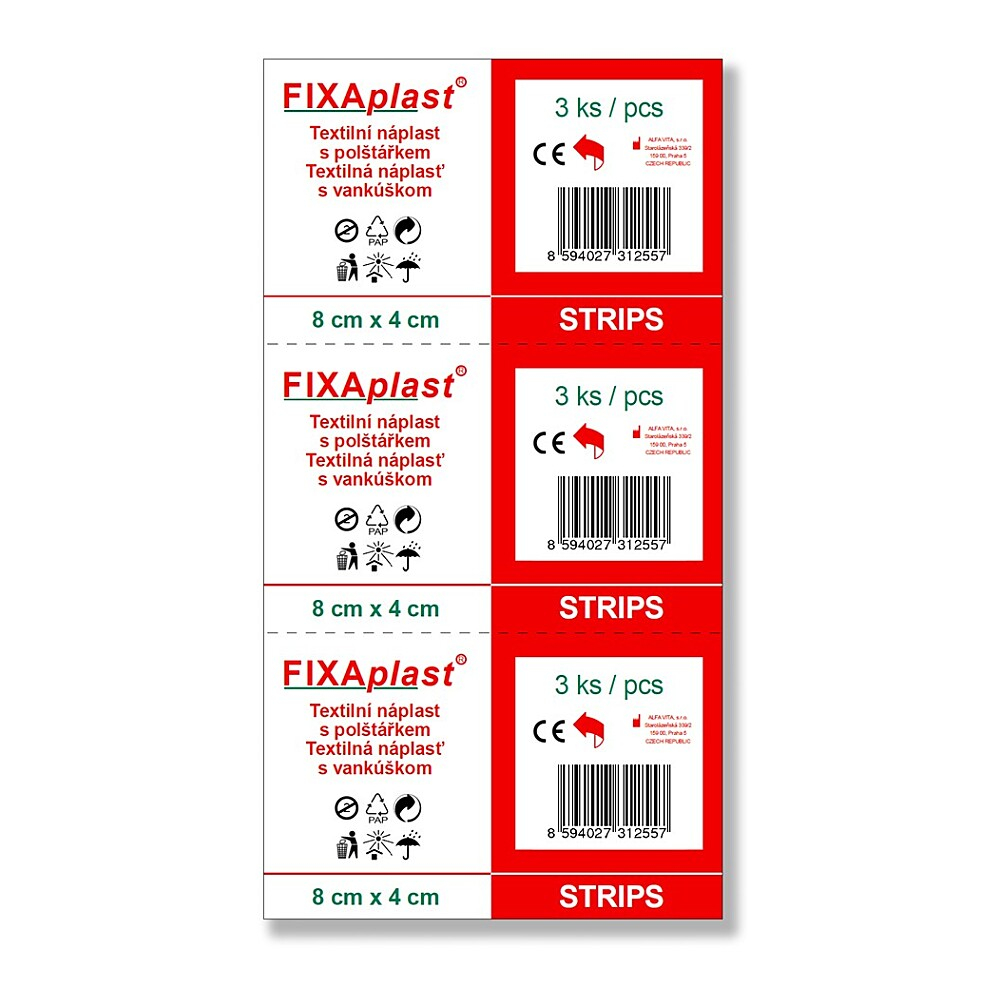 FIXAPLAST Náplast strip 8 x 4 cm 3 kusy