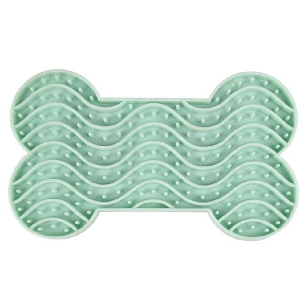 FLAMINGO Lízací podložka pro psy a kočky kost zelená S