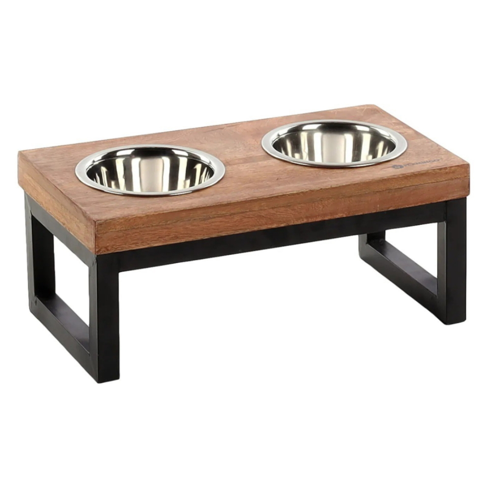 FLAMINGO Tommy Duo Dinner Stojan s 2 nerezovými miskami pro psy a kočky 370 ml