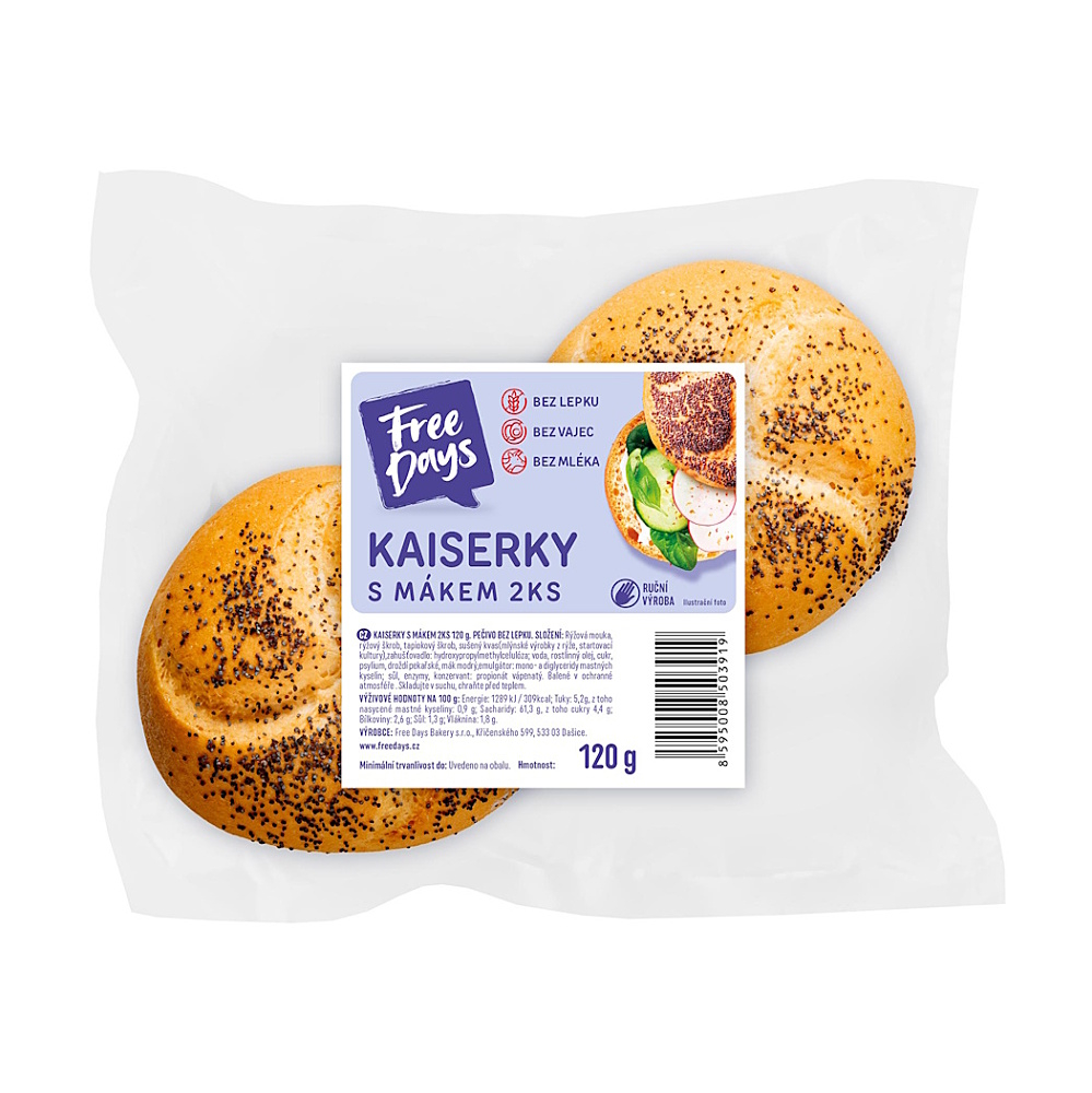 FREE DAYS Bezlepkové kaiserky s mákem 2 kusy