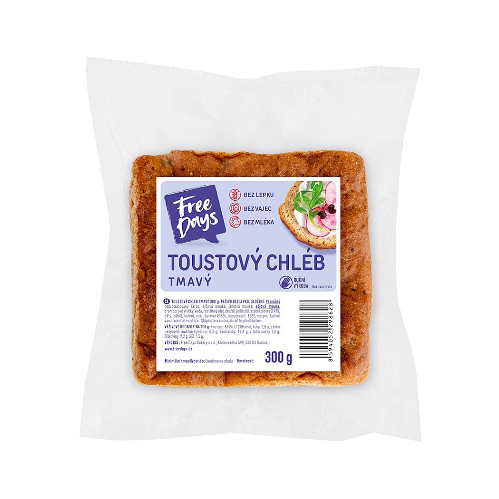 FREE DAYS Bezlepkový toustový chléb tmavý 300 g