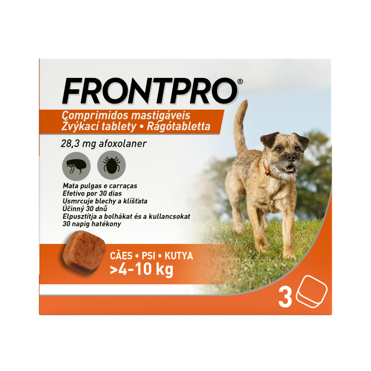 FRONTPRO Žvýkací tablety pro psy 4–10 kg 28,3 mg 3 tablety