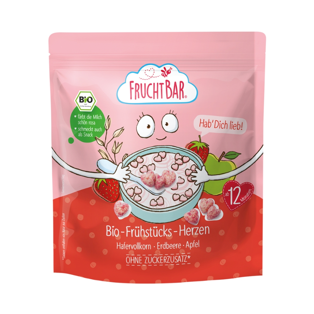 FruchtBar BIO Cereálie srdíčka s jahodami a jablkem 125 g