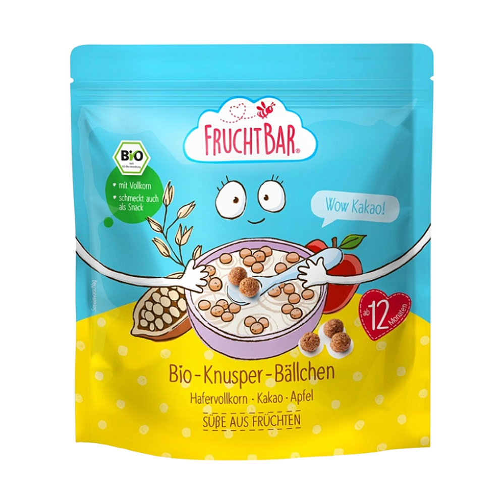 FRUCHTBAR Cereální kuličky s ovesnou moukou kakao a jablko BIO 125 g