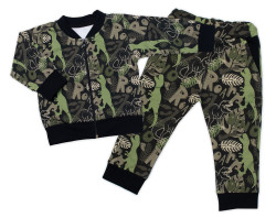 G-baby Stylová bavlněná tepláková souprava ,  Dino - khaki/černá