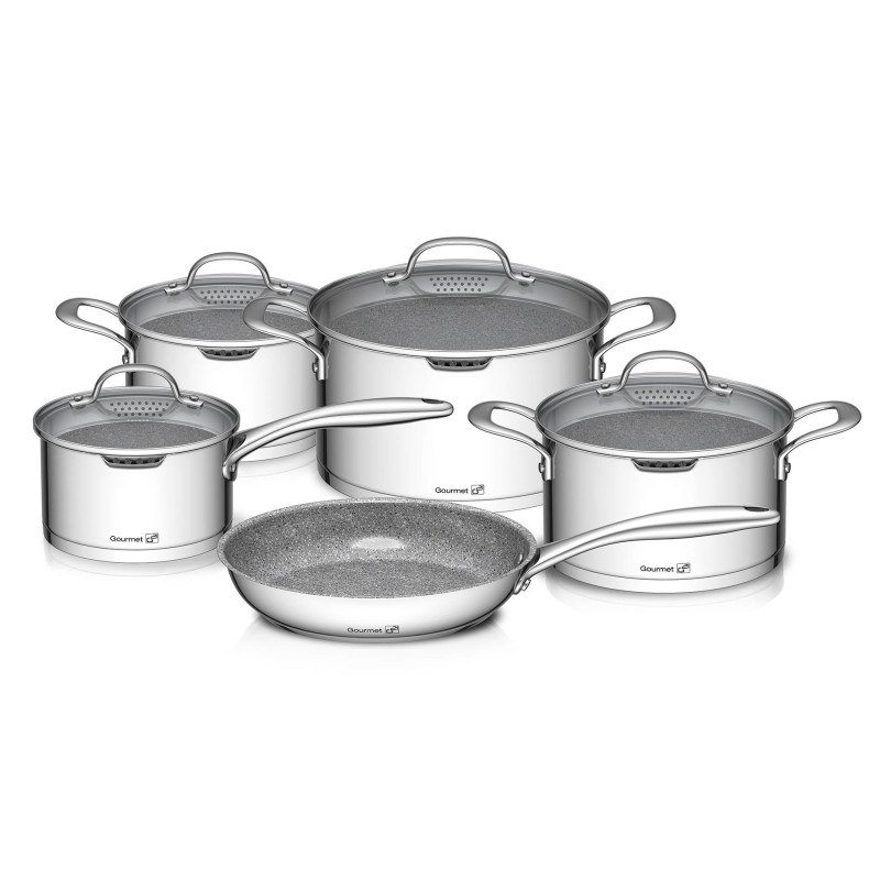 g21 Sada nádobí Gourmet Miracle s cedníkem 9 dílů, nerez/greblon