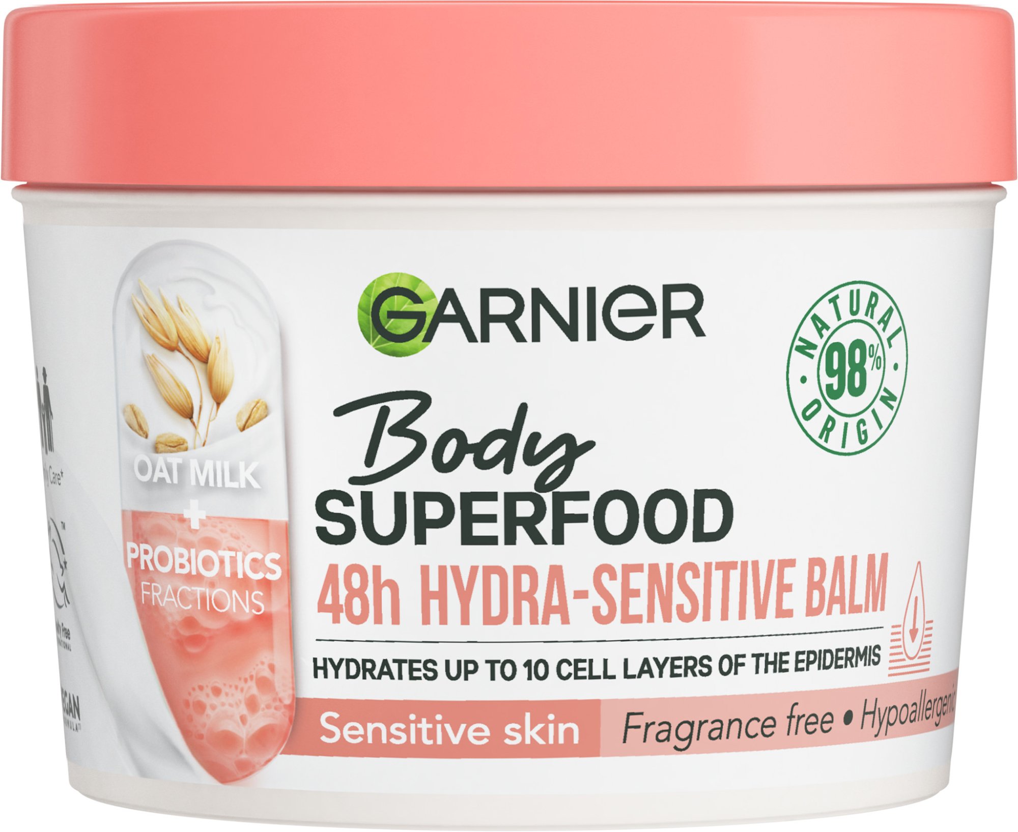 GARNIER Body Superfood hydratační balzám s ovesným mlékem a probiotickými frakcemi pro citlivou pokožku, 380 ml