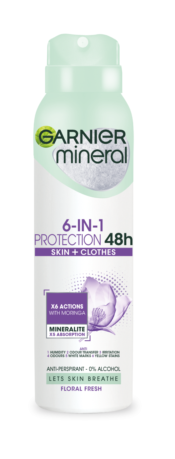 GARNIER Protection 6 Floral Fresh antiperspirant ve spreji s kompletní ochranou 6v1 150 ml