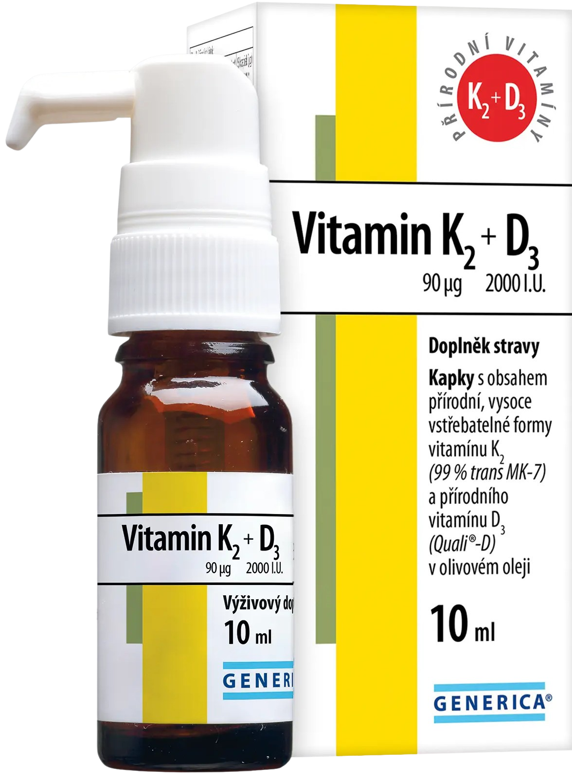 GENERICA Vitamin K2 90mcg + D3 2000 I.U. kapky 10 ml