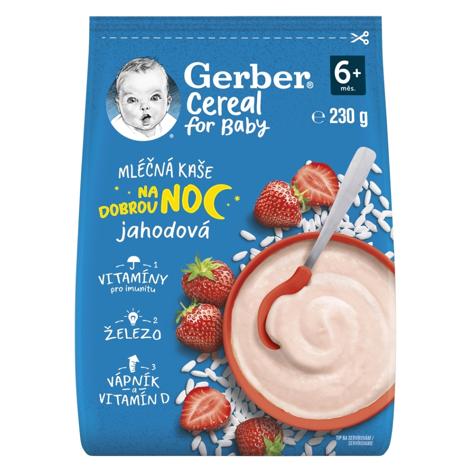 GERBER Cereal mléčná kaše jahodová na dobrou noc 6m+ 230 g