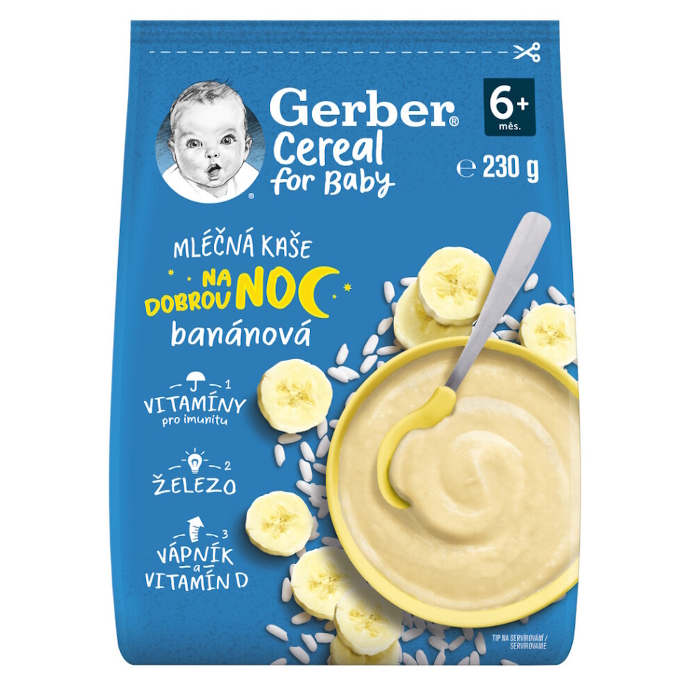 GERBER Cereal mléčná kaše na dobrou noc banán 6m+ 230 g