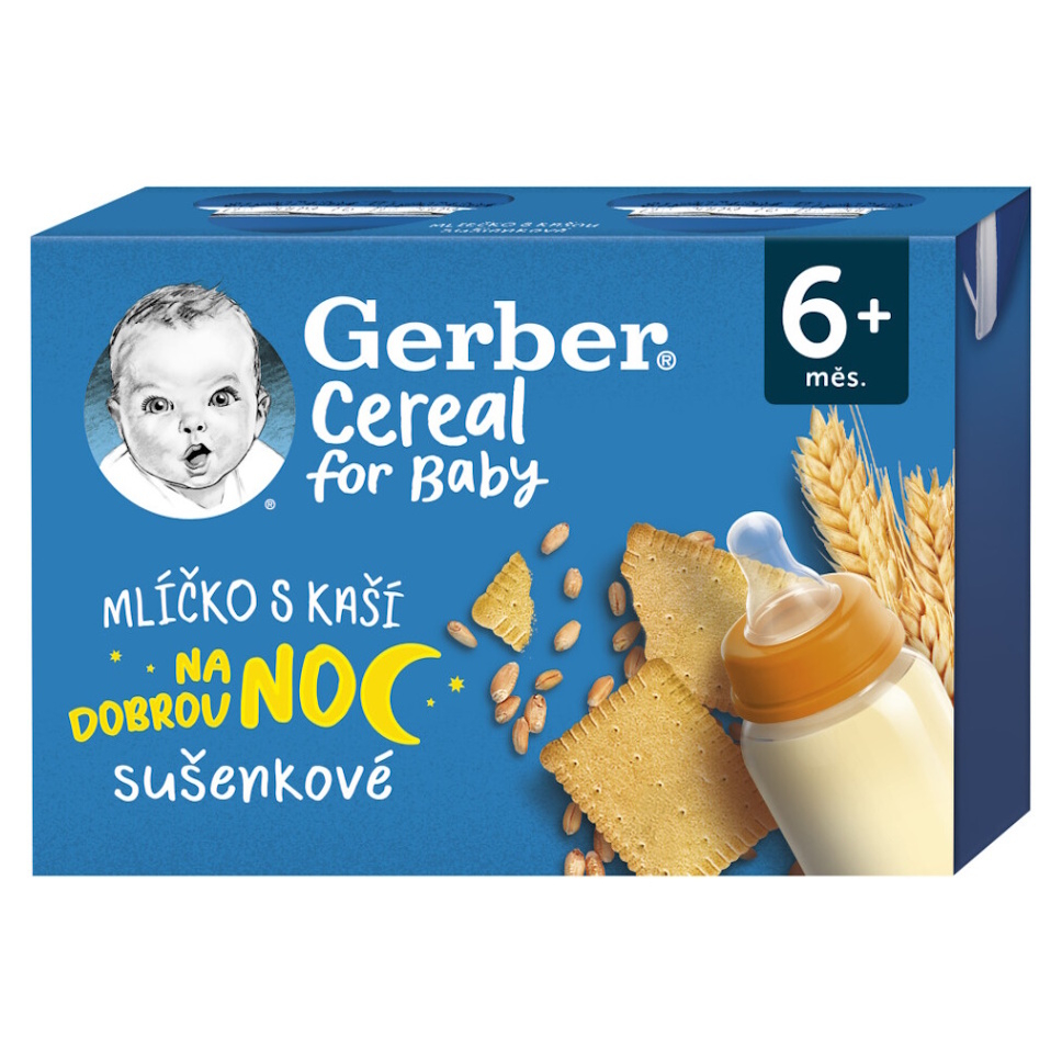 GERBER Cereal mlíčko s kaší dobrou noc sušenkové 6m+.2 x 200 ml