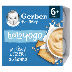 GERBER Hello yogo mléčný dezert sušenkový 6m+ 4 x 100 g