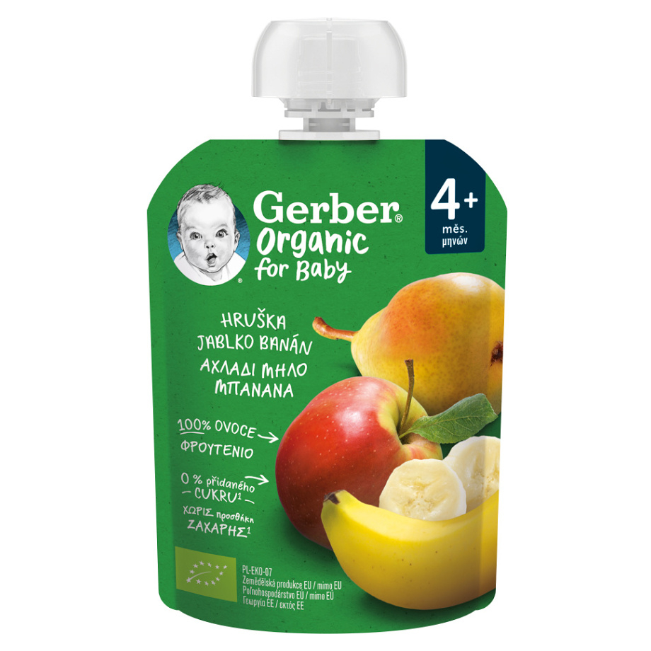 GERBER Kapsička hruška jablko banán BIO 90g 4m+