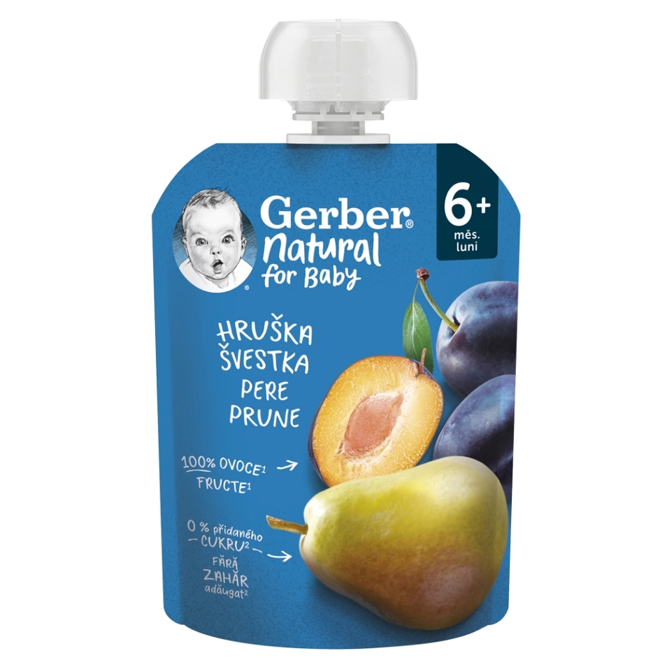 GERBER Kapsička natural hruška švestka 6m+ 90 g