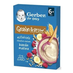 GERBER Mléčná kaše pšenično-ovesná malina banán 200 g 6m+
