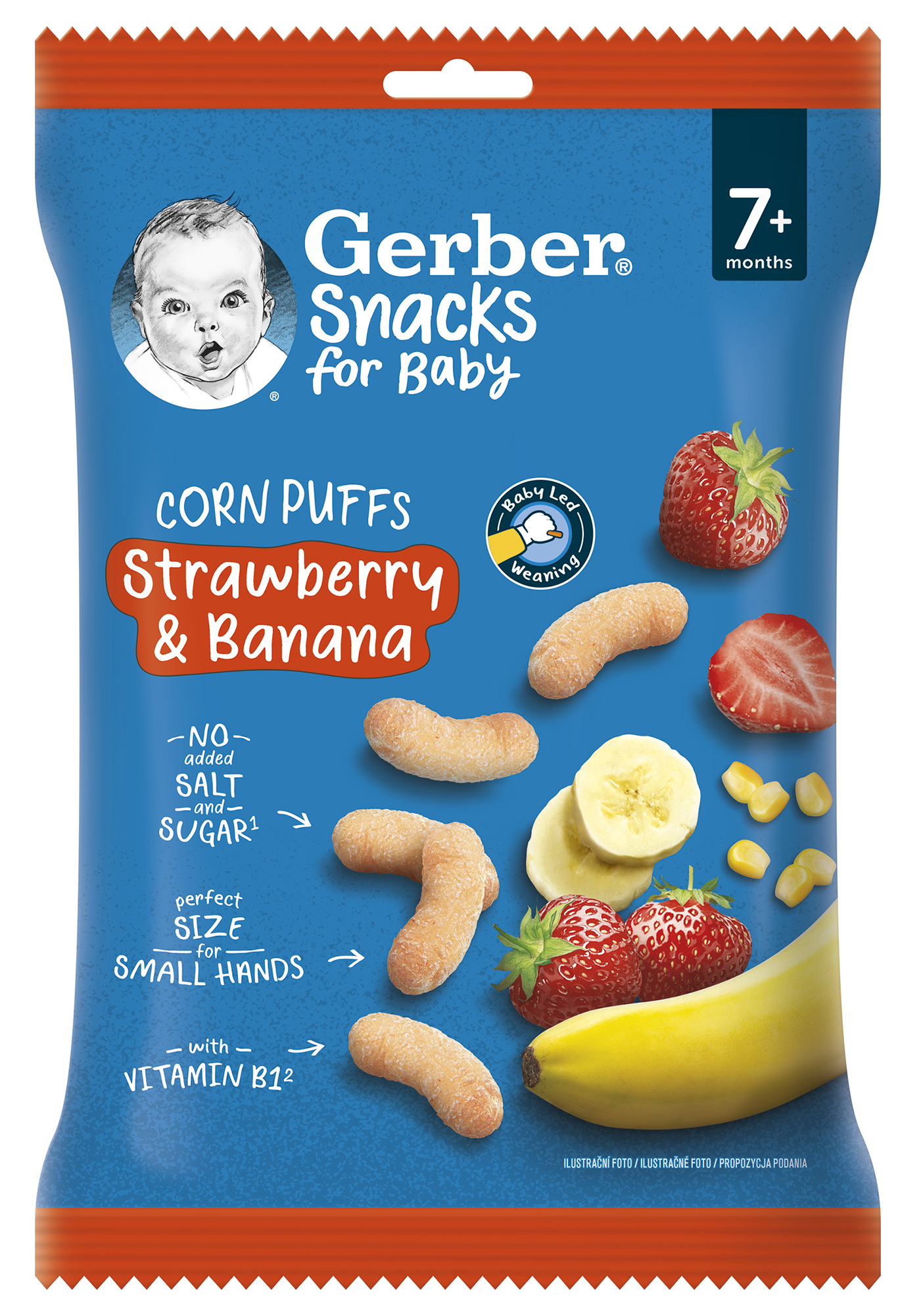 GERBER Snacks kukuřičné křupky jahoda a banán 28 g