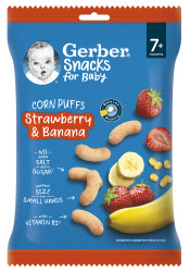 GERBER Snacks kukuřičné křupky jahoda a banán 28 g
