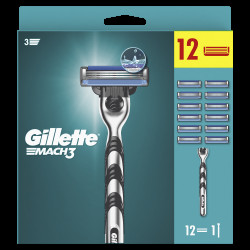GILLETTE Mach3 Holící strojek + Náhradní hlavice 12 kusů