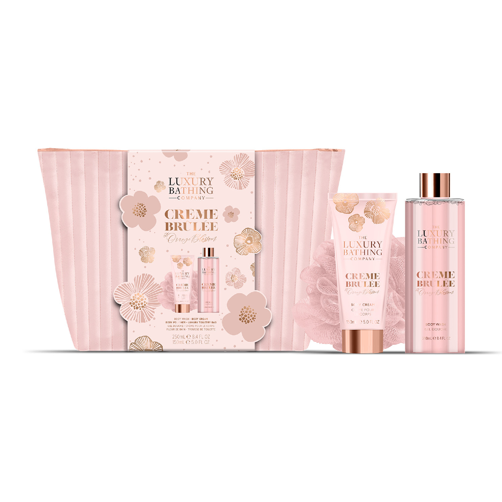 Grace Cole Sada péče o tělo v kosmetické taštičce Creme brûlée Pomerančový květ & Vanilka 3 ks