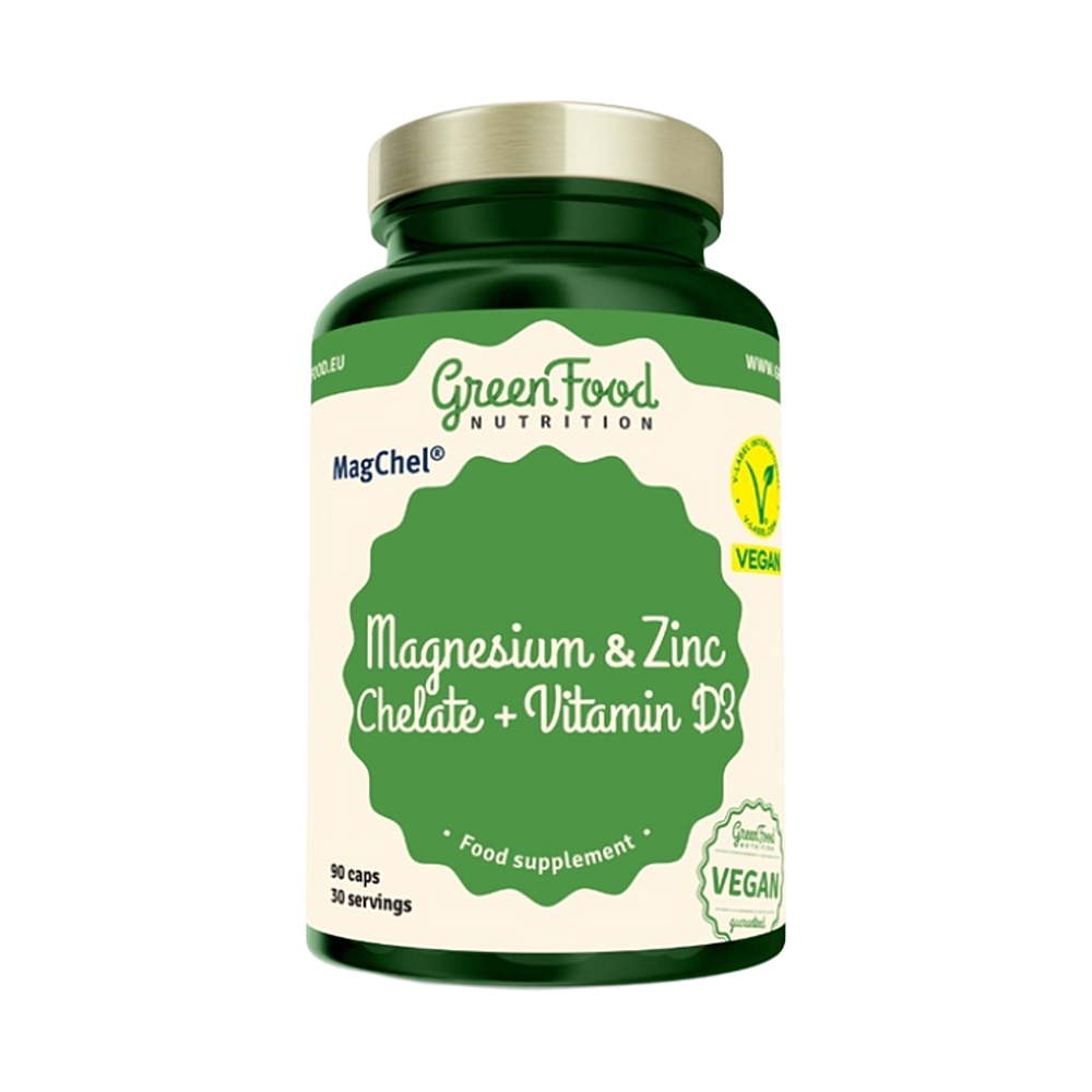 GREENFOOD NUTRITION Hořčík a Zinek Chelát + Vitamín D3 90 kapslí