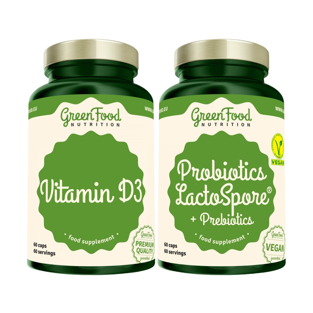 GREENFOOD NUTRITION Probiotics Lactospore® + Prebiotics +Vitamin D3 2 x 60 kapslí