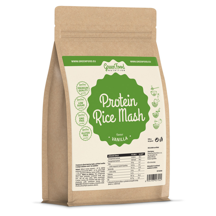 GREENFOOD NUTRITION Proteinová rýžová kaše vanilka 500 g