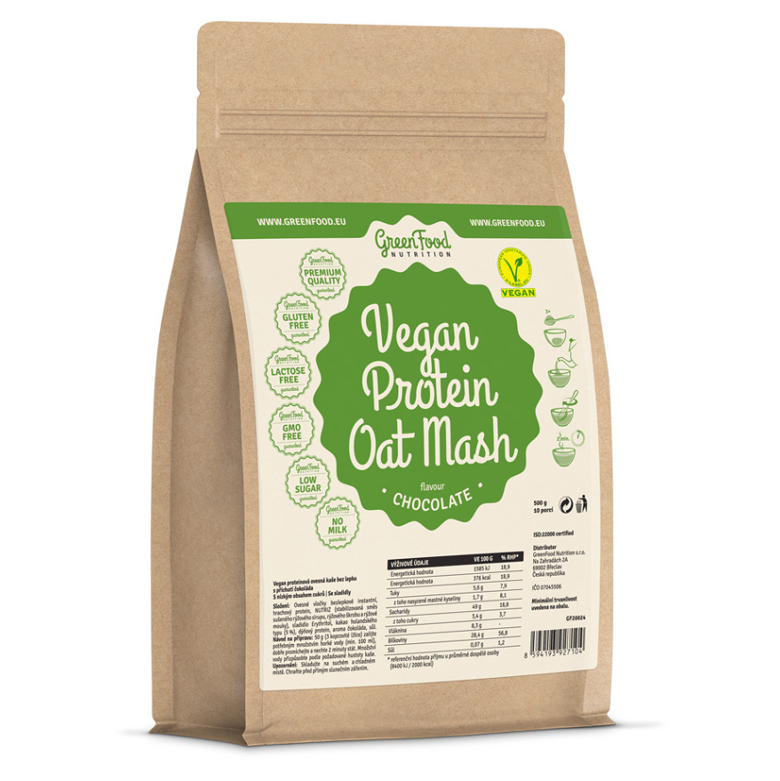 GREENFOOD NUTRITION Vegan proteinové ovesná kaše kakao 500 g