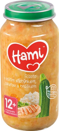 HAMI masozeleninový příkrm Rizoto s krůtím stehýnkem, cuketou a hráškem, 12+ 250 g