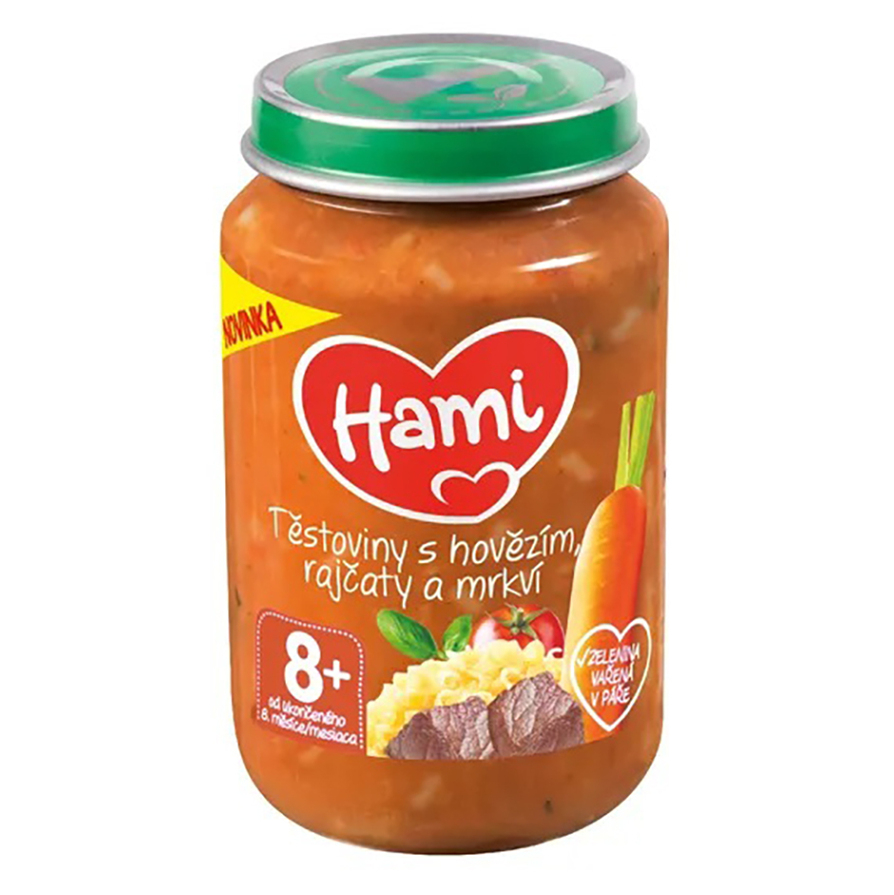 HAMI Masozeleninový příkrm těstoviny s hovězím, rajčaty a mrkví 8m+ 200 g